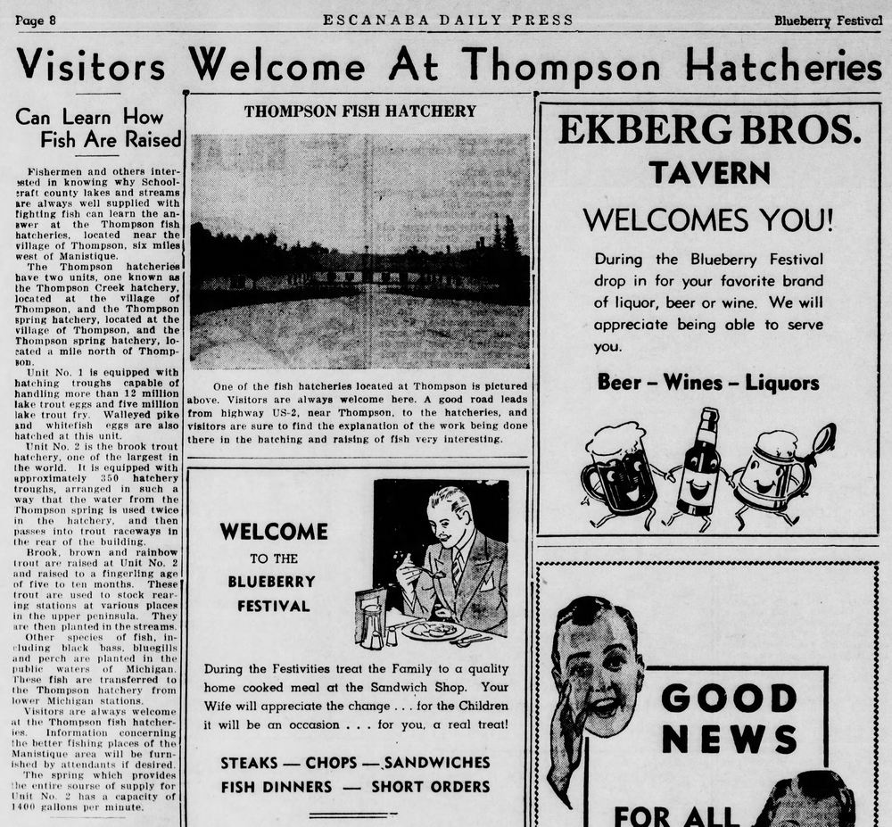 Thompson State Fish Hatchery - July 20 1939 Article (newer photo)
